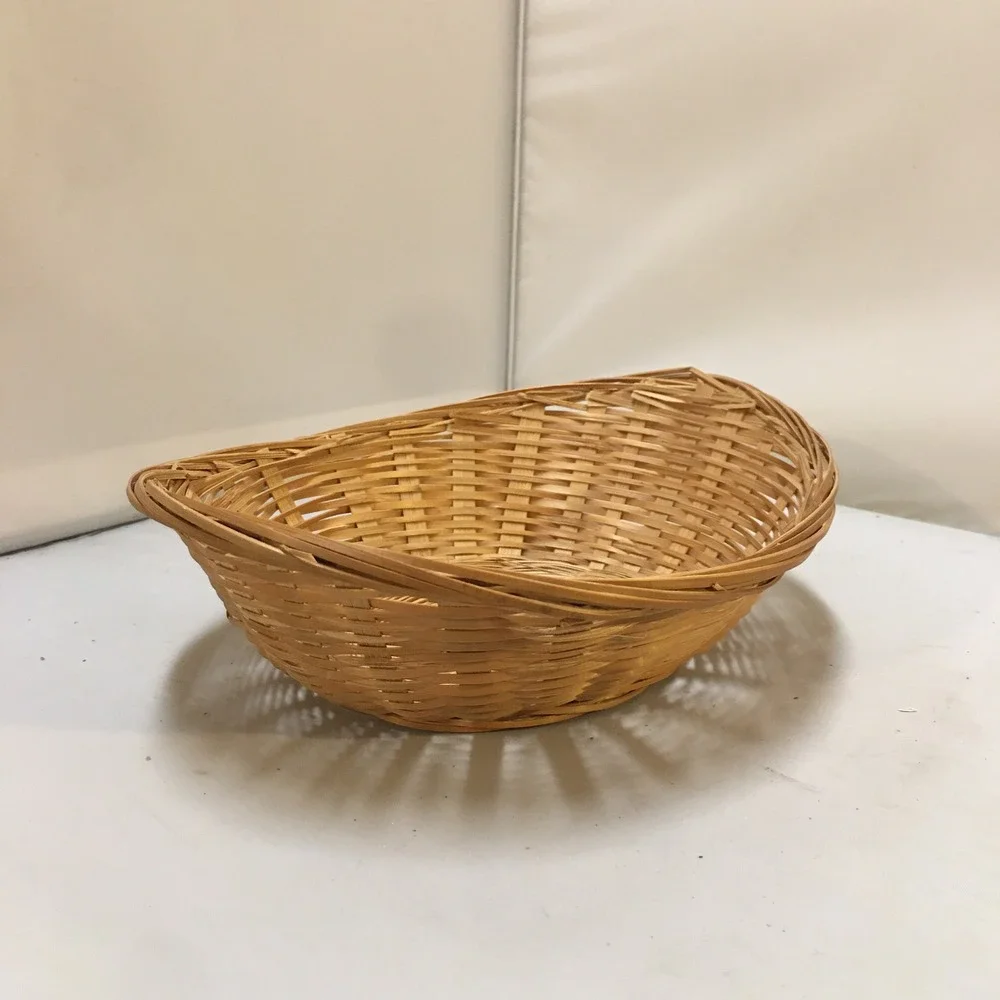 Woven Bamboo Basket Home Decor Small Tan Oval 8.5x6.5x2.5 Cottagecore
